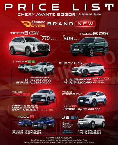 Pricelist Harga Chery regol 2025
